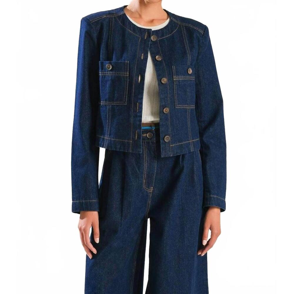 NEW FLYING TOMATO cropped jacket in indigo denim